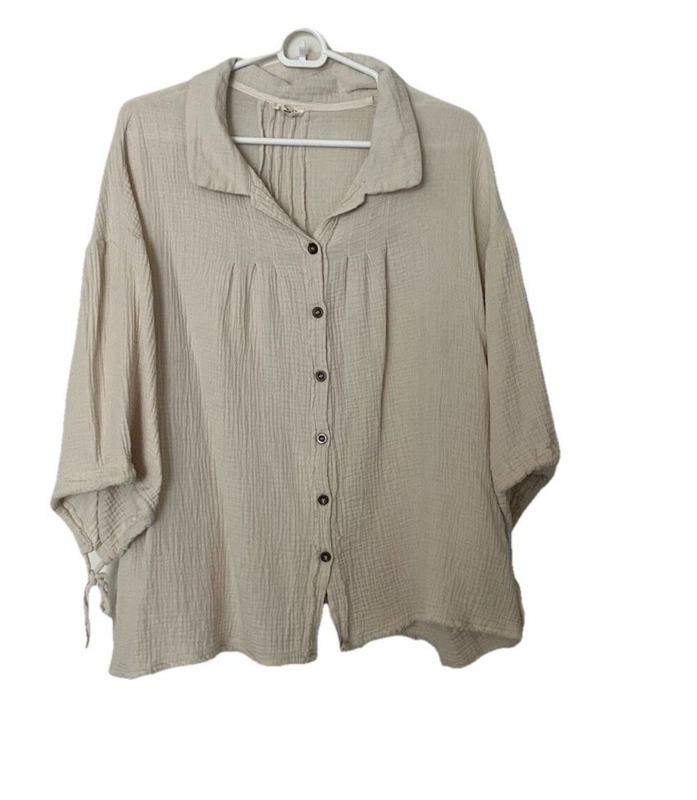 POL Crinkle Gauze Crop Button Up Size Small Oversized Smt1962a